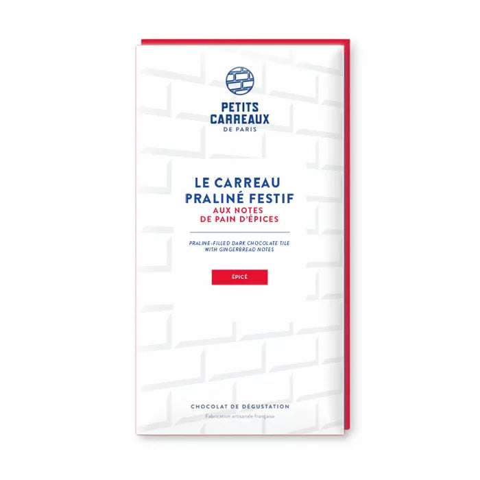 Packshot tablette de carreau praliné festif aux notes de pain d'épices, Petits Carreaux de Paris