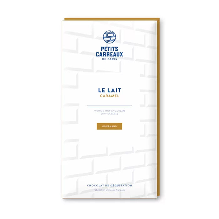 Packshot tablette de chocolat au lait caramel, Petits Carreaux de Paris