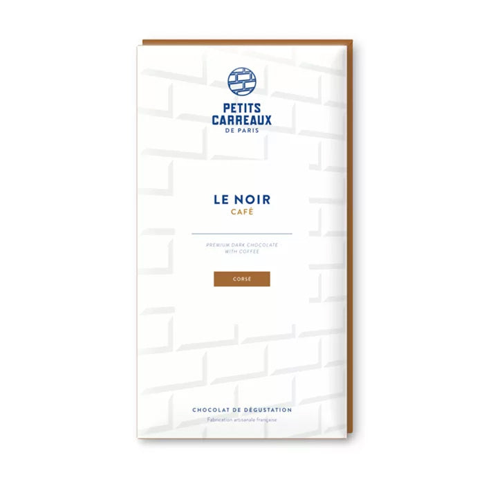 Packshot tablette de chocolat noir café, Petits Carreaux de Paris